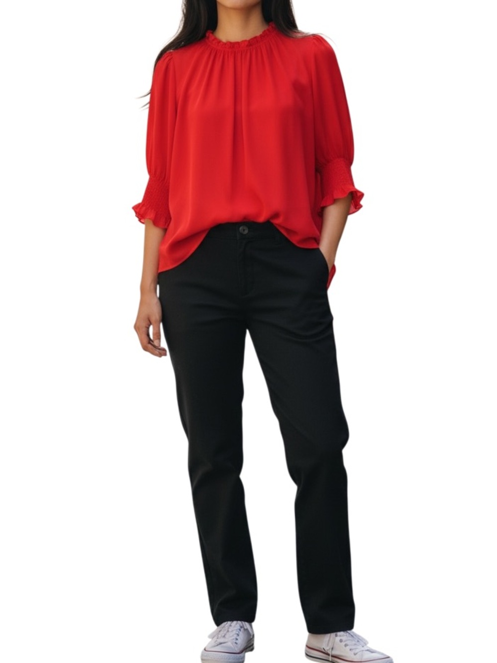 Who What Wear Vibrant Red Ruffle-Neck Blouse